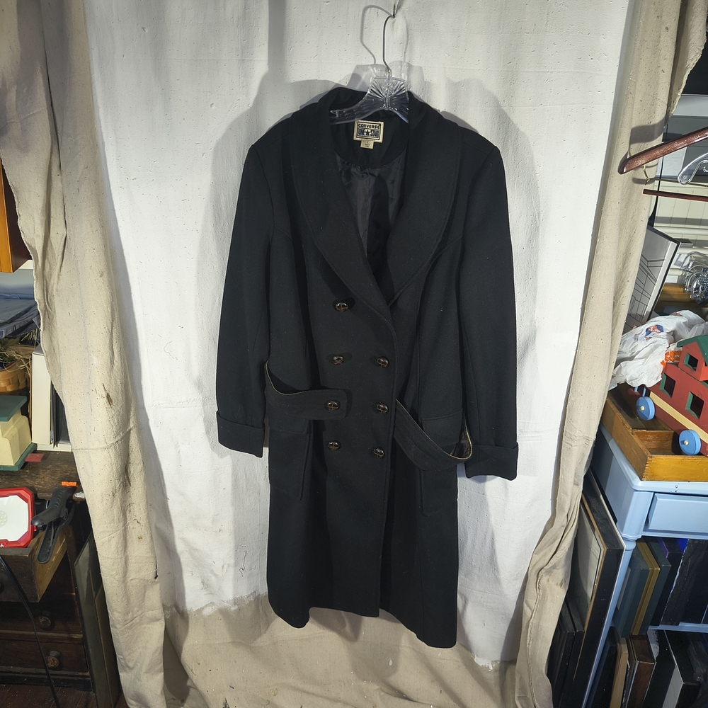 Women's Size Large Full Length Black Double Breasted Top Coat by Converse One St